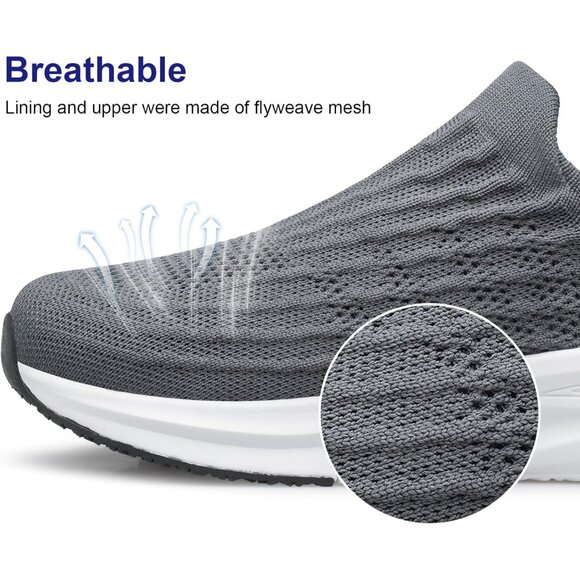 Women Grey Slip On Walking Shoes Flat Lightweight Breathable Casual Sneakers - Picture 5 of 7
